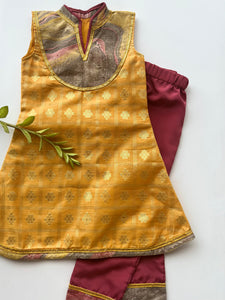 Yellow checks Kurta Set  (0-7 Years)